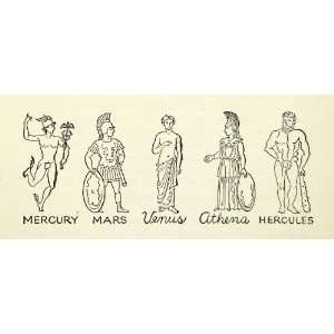  1947 Lithograph Greek Roman Mercury Mars Venus Athena Hercules 