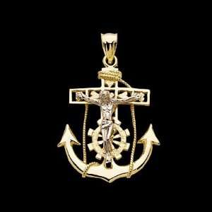  Gold Small Mariners Anchor Crucifix Pendant 14K Two Tone Gold Small 