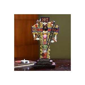  Clay crucifix, Sacred Heart (red)