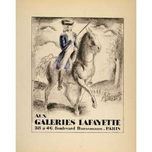  1928 Lithograph Galeries Lafayette Paris General Horse 