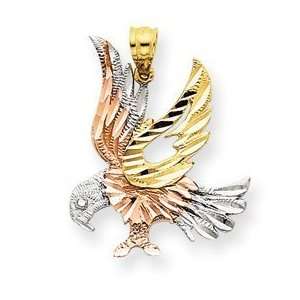  14k Tri color Diamond cut Eagle Pendant: Jewelry