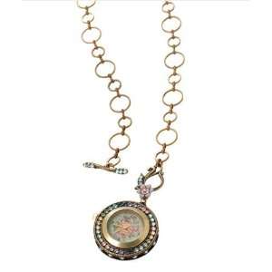  Michal Negrin Awesome Clock Pendant with a Roses Bouquet Cameo Dial 