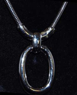 Monet Silver Tone Oval Pendant With Thick Snake Chain  