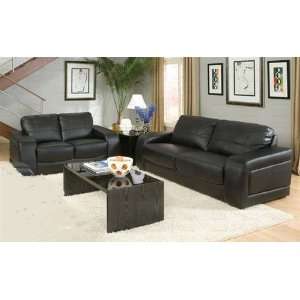  Italy 2 Piece Living Room Set in Black Leather Match 
