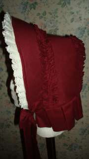 Civil War Reenactment Dress Ruby Bonnet with Ruching  
