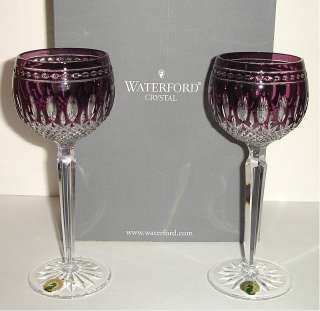 Waterford Clarendon Amethyst Wine Hock Pair Glasses NIB  