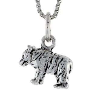 925 Sterling Silver Bear Pendant (w/ 18 Silver Chain), 1/2 inch (13mm 