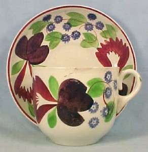 Antique VIRGINIA SPONGEWARE CUP & SAUCER Flowers # 1  