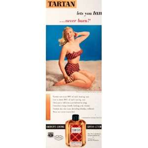  1950 Ad Tartan Suntan Lotion Frances Sider Bates Fabric 