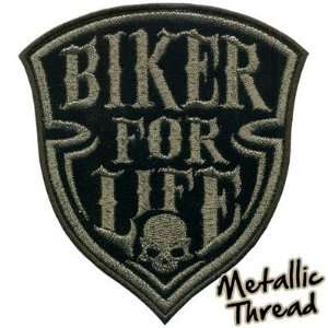 Biker For Life Shield Skull 11 BACK PATCH Metalic Edge Quality For 