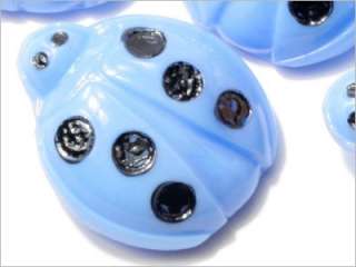 CZECH REALISTIC BLUE LADYBUG PAINTED GLASS BUTTONS  