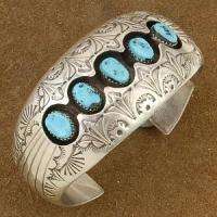 Navajo P Benally Sterling Turquoise Shadowbox Bracelet  