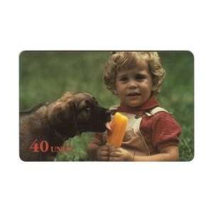   Phone Card 40u Popsicle Pup (Child With Puppy Dog Licking A Popsicle