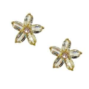   925 Champagne & Clear CZ Gold Vermeil Flower Stud Earrings: Jewelry