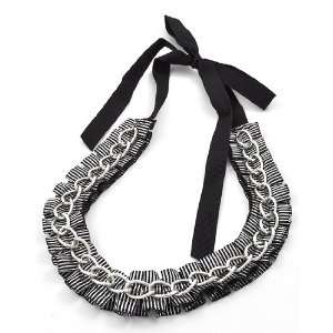  Chic Black and Silver Fabric with Chain Detail Bid Tie 