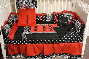 pc Red /zebra/dot Baby bedding set  Free Personalized pillow  