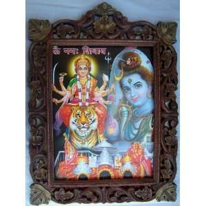 Maa Vaishanod Devi with Lord Shanker Poster painting in wood crafts 