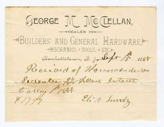1888 Hackettstown NJ George M McClellan Hardware Rec.  