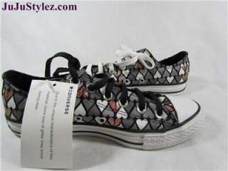 New CONVERSE All Star Womens Heart Print Glitter Accent Sneakers Shoes 