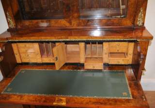 Walnut Victorian Secretaire Bookcase Cabinet Sevres Pla  