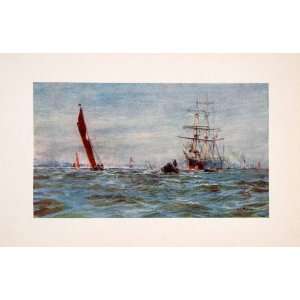  1905 Print William Wyllie Broadness Thames Frigate Waves 