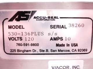 Accu Seal 530 136 Plus High Temperature Sealing Machine  