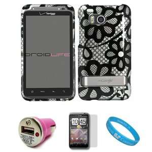 Silver Case with Black Flower Durable 2 Piece Protective Crystal Hard 