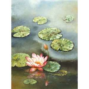  W. Cullen 30W by 40H  Water Lily With Pink Blossom 