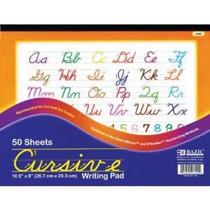  Bazic Cursive Writing Pad, 10.5 x 8 Inches, 50 Sheets 