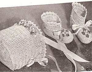 Vintage BABY High Booties Bonnet thread crochet pattern  