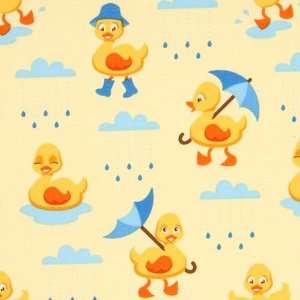  cute yellow duckling fabric in the rain Robert Kaufman 
