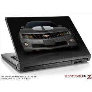 Medium Laptop Skin 2010 Chevy Camaro Cyber Gray White Stripes on Black