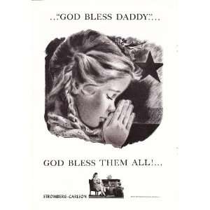  1944 WWII Ad Daughter Prays for Soldier Father God Bless Daddy 