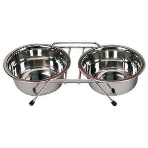   Steel Pet Double Diner Food and Water Bowls with Stand: Pet Supplies
