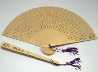 Carved BAMBOO Hand FAN Red ~ Violet ~ Purple Tassel  