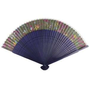     Perforated Blue Tint Wood Hand Held Folding Fan