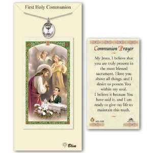   First Holy Communion Medal Sacrament Pendant w/ Prayer Card Jewelry