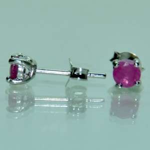 STERLING SILVER 4.5 MM GENUINE ROUND RUBY EARRING STUDS  