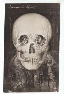 amour de Pierrot Love Couple Death Skull Metamorphic Postcard Alpha 