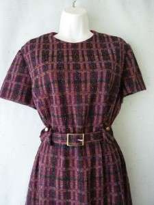 Vtg 50s~60s RONA Madmen Fall Artsy Wool Boucle Belt Dress & Jacket Set 