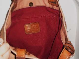 FOSSIL PEACHY PINK CANVAS AND COGNAC BROWN LEATHER WEEKENDER TOTE