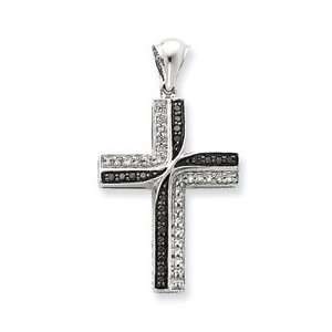    Sterling Silver Black & White Diamond Cross Pendant: Jewelry