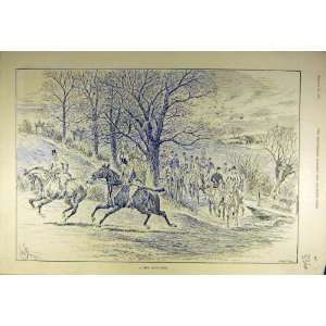 1892 Sport Hunters Hunting Riders Meet Old Print Sketch  