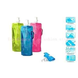   16 Ounce Flexible Collapsible Water Bottle   blue 
