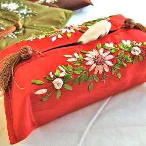    Red Satin Embroidery Tissue Box Cover: Health & Personal Care