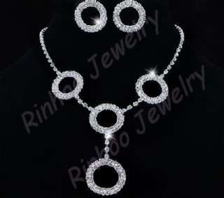 Ringed Austrian Rhinestone Crystal Necklace&Earring set  