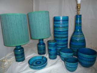 Pair Mid Century Aldo Londi Rimini Blu Bitossi Raymor Italian Pottery 