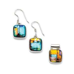   Muliticolor Dichroic Glass Square Shaped Earrings & Pendant Jewelry