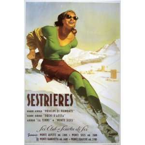  Sestrieres Ski Club & Ski School Vintage Italian Poster 