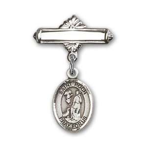 Silver Baby Badge with St. Roch Charm and Polished Badge Pin St. Roch 